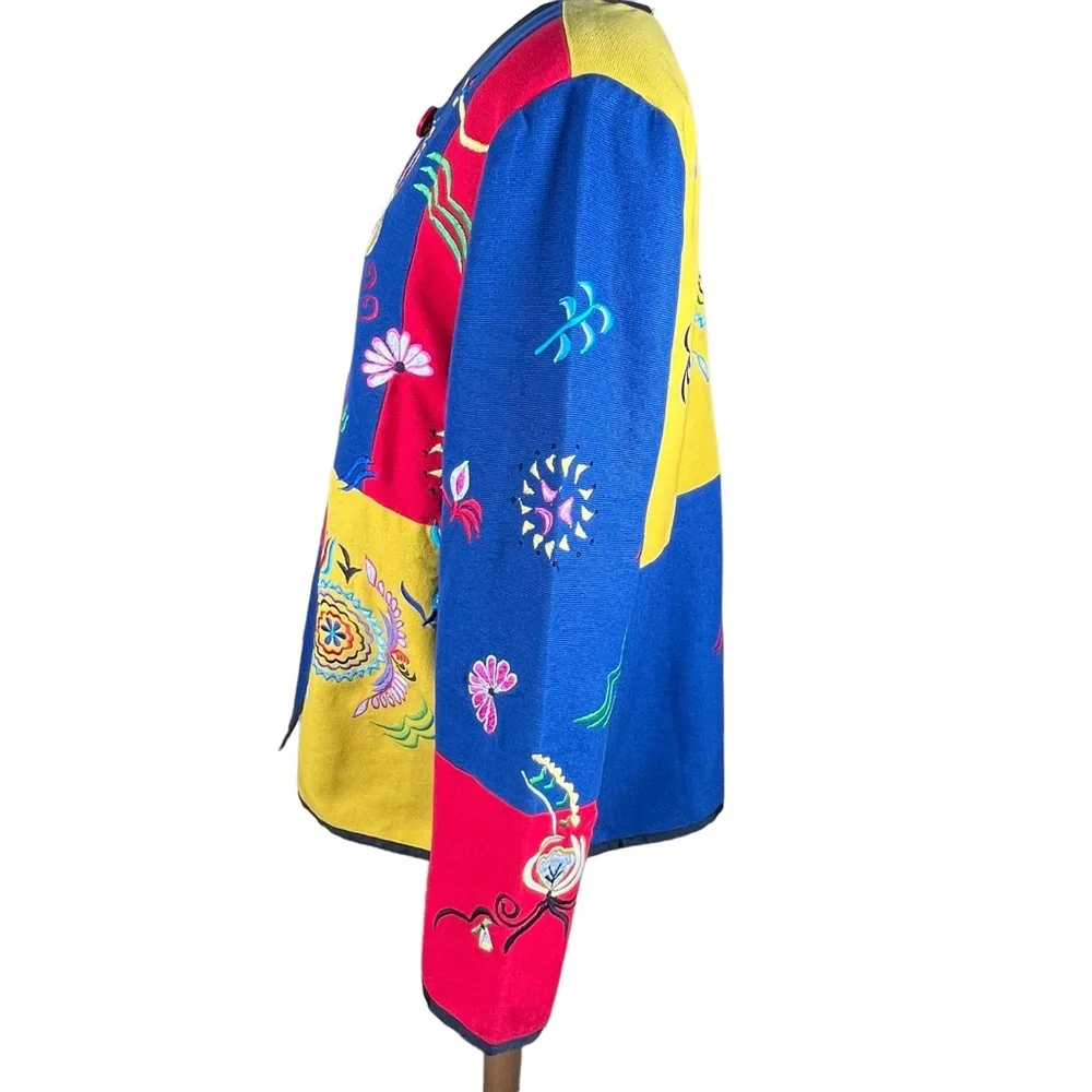 Alex Kim Women’s Cotton Blend Festive Multi-Color Embroidered Jacket PL EUC - Picture 10 of 15
